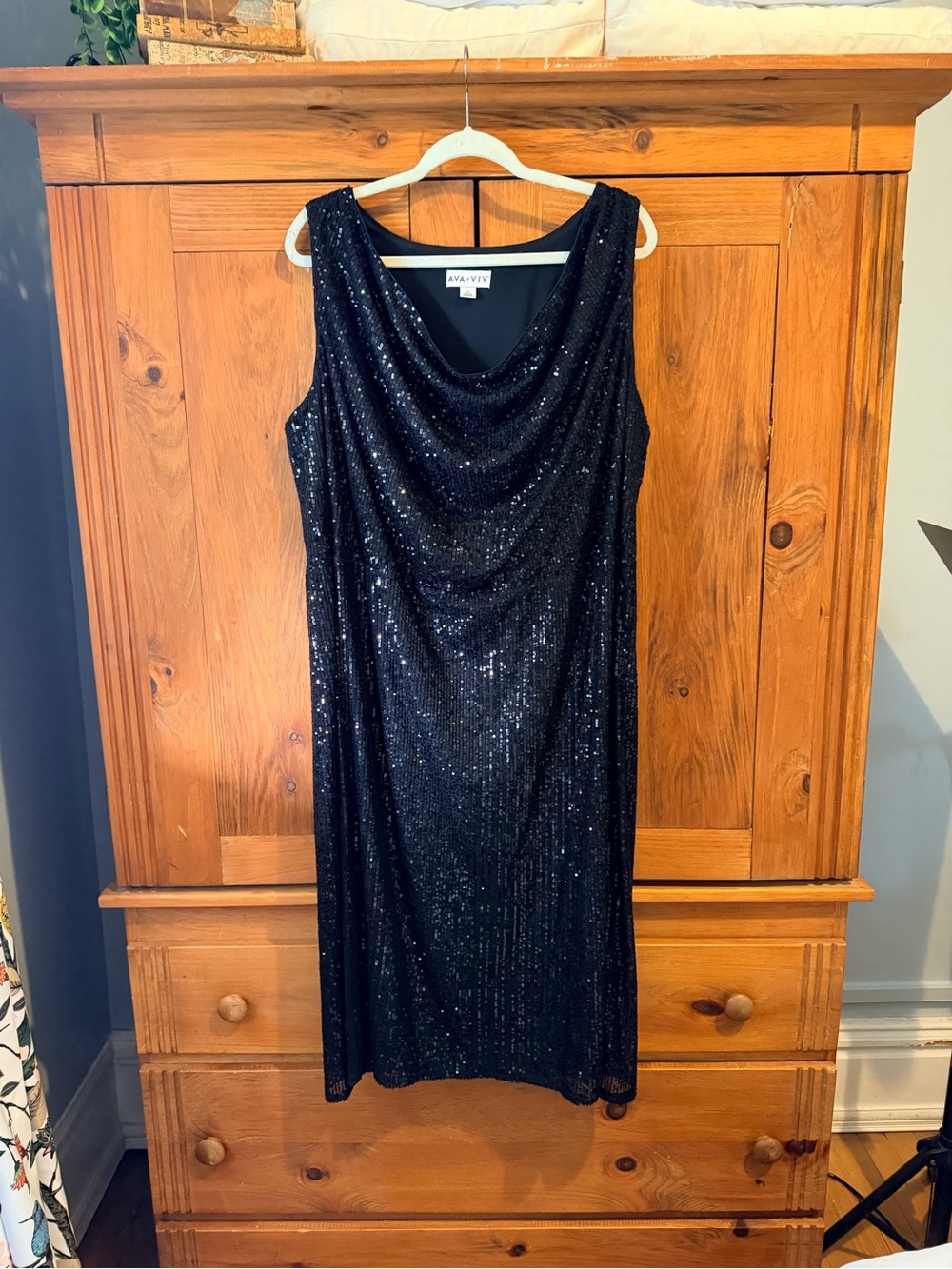 Ava & Viv Black Sequin Cowl-Neck Midi Dress